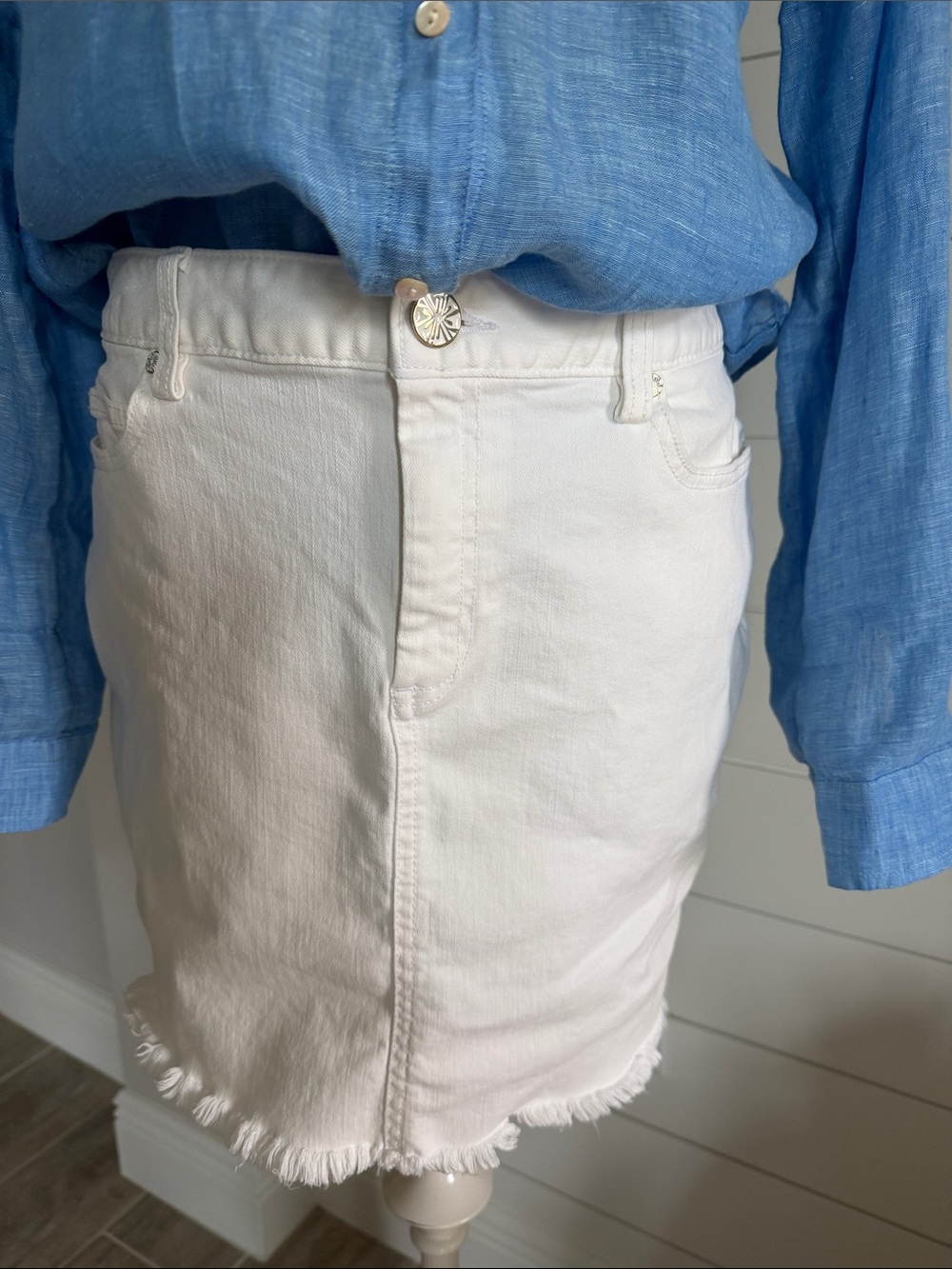 Lilly Pulitzer White Fringe Hem Denim Mini Skirt